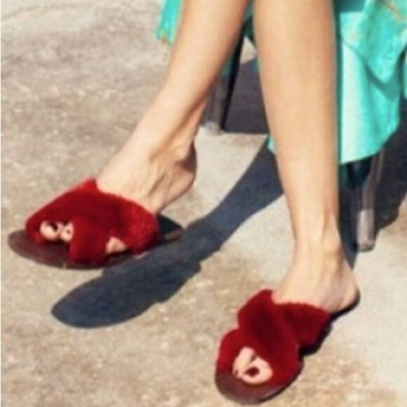 Zara Faux Fur Criss Cross Flat Slides-Size 37/6.5-7 - Picture 7 of 15